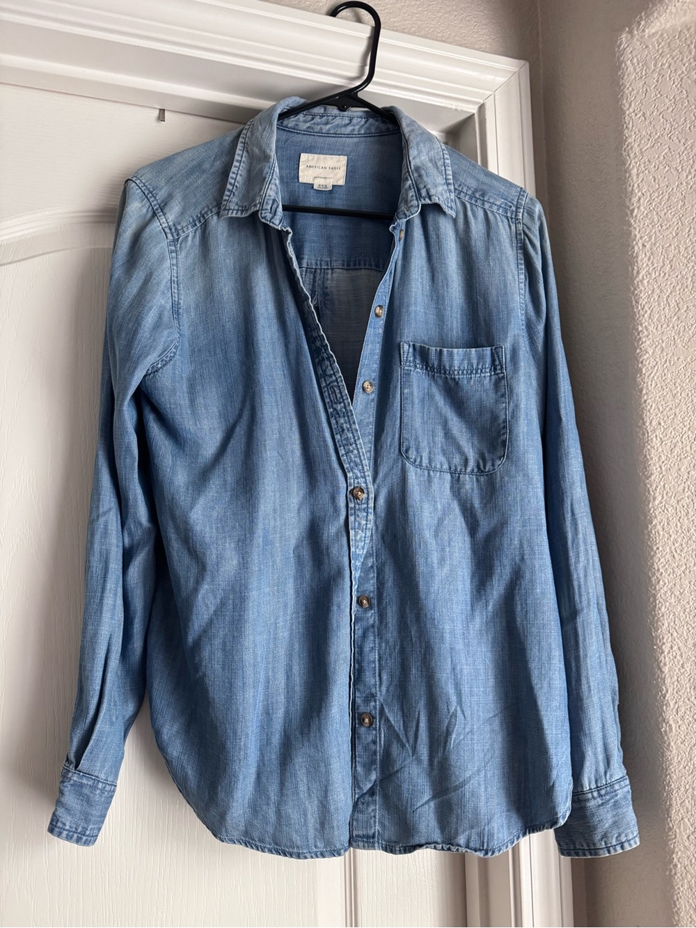 American Eagle Outfitters Light Blue Denim Shirt - Casual Button-Down